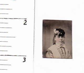 Pretty Young Woman W/fancy Hat.  Civil War Era Gem Tintype Photo.  131