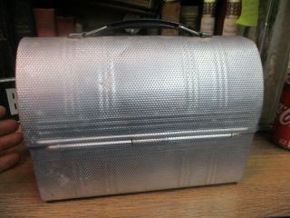 THERMOS ALUMINUM DOME METAL LUNCH BOX SILVER PAIL COAL MINERS STEEL VINTAGE 4