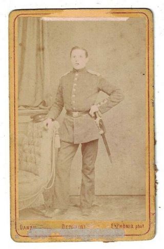 Antique 1870 Cdv Photo German Soldier In Uniform With Saber Danzig