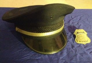 Vtg Cap Hat With Badge By Midway Cap Co.  Chicago Black - Security Officer