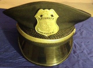 Vtg Cap Hat with Badge by Midway Cap Co.  Chicago Black - Security Officer 3
