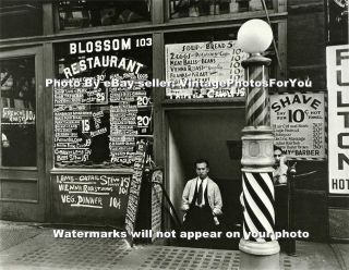 1935 York City Barber Shop/restaurant Barber Pole Shave Depression Era Photo