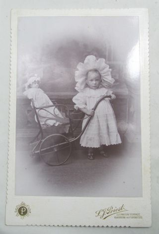 Antique Photo Child & Doll Forward Facing Baby Carriage/pram Barrow In Furness