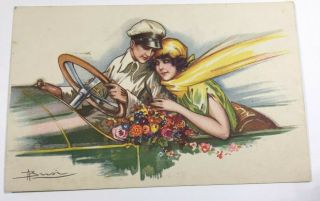 Vintage Postcard Artist Signed Busi,  Couple In Car 616 - 5,  Milano Unposted