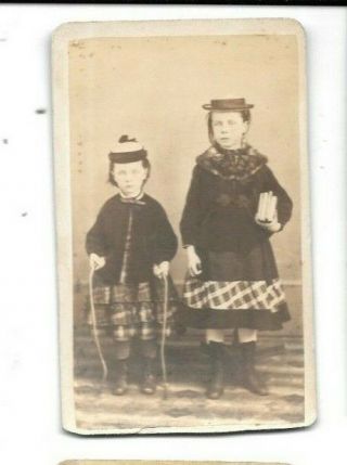 Rare Carlisle Pa 1860s Cdv Photograph 99 2 Girls 1 W 2 Canes By Mrs R A Smith