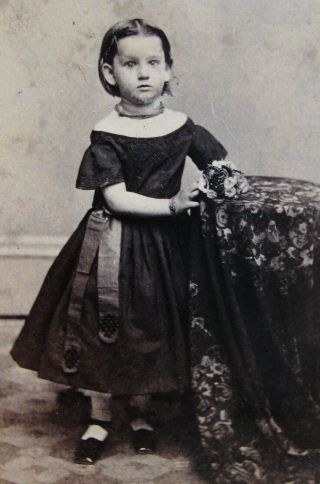 Antique Cw Era Cdv Photo Darling Little Girl Lovely Off - The - Shoulder Hoop Dress