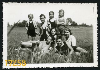 Vintage Photograph,  Girls And Boys Posing On Field,  Swimsuit 1930’s Hungary