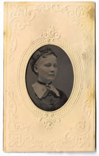 Tintype Photograph Young Woman Pretty Embossed Frame Charming