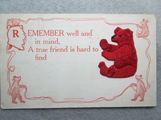 Remember Well And In Mind True Friend Is Hard To Find Embroidered Bear Postcard