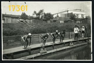 Vintage Photograph,  Strong Boys In Swimsuit,  Swimming Competition 1930’s Hungary