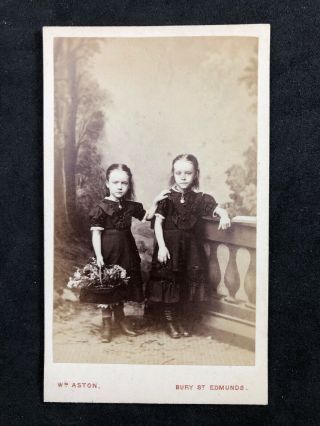 Victorian Carte De Visite Cdv: Little Girls Backdrop: Aston Bury St Edmunds