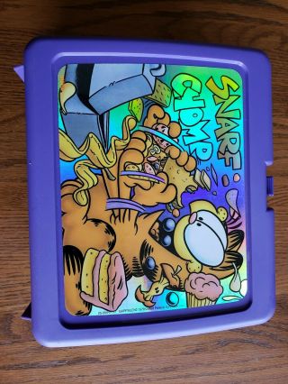 Garfield Lunch Box Thermos Brand 1978 Rare Purple Usa Plastic Vtg Snarf Chomp