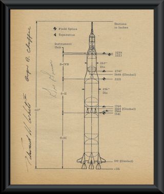 Apollo 1 Autograph Reprints & Rocket Diagram On Old Paper P098