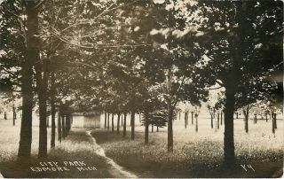 Edmore Michigan Path In City Park Buildings 1921 Real Photo Postcard Rppc