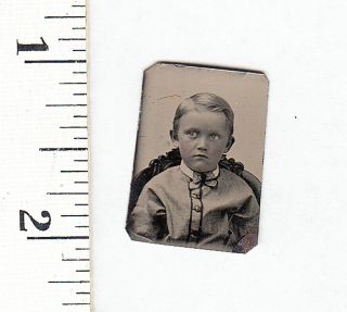 Civil War Era Miniature Gem Tintype Photo.  Cute Blond Boy.  862y