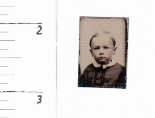Civil War Era Miniature Gem Tintype Photo Somber Little Boy.  228x