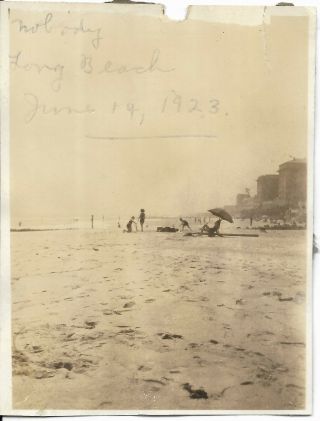 2 Vtg Antique Photos 1923 Sunbathers Buildings Beach Pier Long Beach York