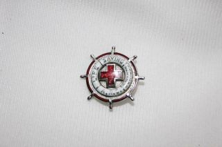 Vintage Enamel American Red Cross Life Saving Service Pin Ship Wheel