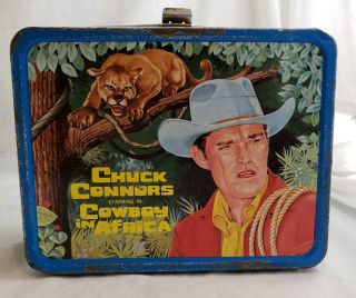 1968 Chuck Connors Cowboy In Africa Vintage Metal Lunch Box Rare