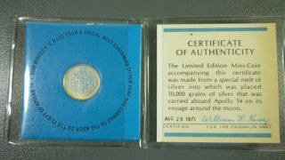 1971 Rare Apollo 14 Moon Mission Actual Space Flown Silver Coin