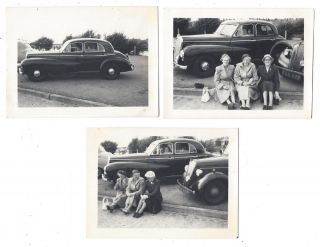Three Ladies With An Old Motor Car - 3x Vintage Photographs C1955
