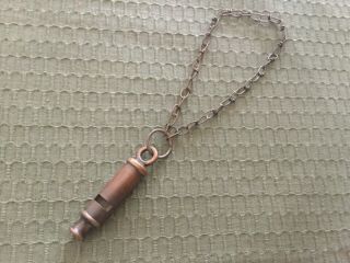 Vintage Solid Brass B&r British City Police Fire Whistle W/ Chain