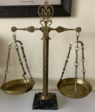 Antique Vintage Brass And Marble Balance Of Justice Scales Italy