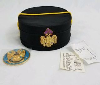 Scottish Rite Masonic Double Eagle 32 Degree Hat Freemason Shriner And Emblem