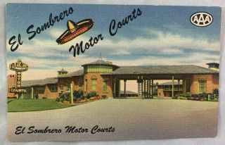 Vintage Dallas Texas Linen Advertising Postcard / El Sombrero Motor Courts Pc