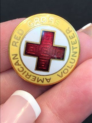 Vintage Estate Red Cross Volunteer Enamel Sterling Service Pin 3 Color American