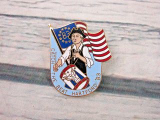 Hartford Connecticut Jaycees 1983 Drummer Minuteman Flag Blue Enamel Lapel Pin