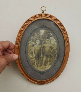 Antique Oval Framed Photo Of 2 Men In Overalls From Allentown Pa Coal Miners?