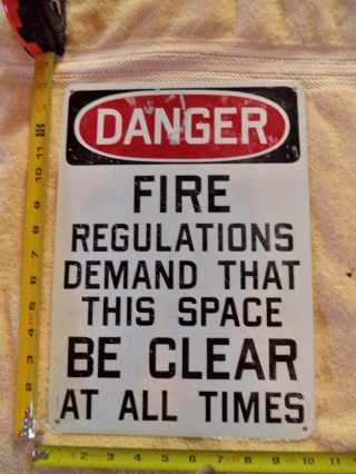 Vintage Industrial Factory Cold War Metal Danger Fire Regulation Sign Prop B7