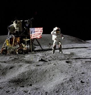 Astronaut John W.  Young Salutes Flag Moonwalk Evas Apollo 16 24x24 Photograph