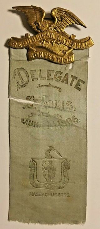 Delegate Ribbon Badge 1896 Republican National Convention St.  Louis - Mckinley