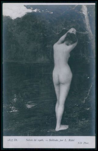 Art Ridel Nude Woman Solitude Nudist 1910s Salon De Paris Postcard