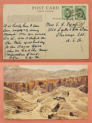 1928 Egypt Valley Of Kings Tombs Postcard Luqsor Cancel To Usa