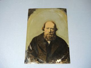 Antique Whole Full Plate Tintype Photograph Bearded Gentleman Hand Colored