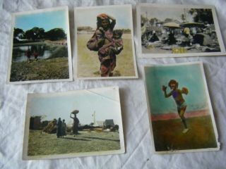 5 Hand Coloured Antique / Vintage Photos,  Natives,  Africa Asia? Devil Dancer Etc