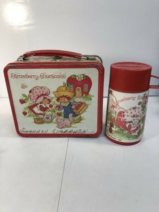 Aladdin Vintage 1980 Strawberry Shortcake Metal Lunch Box And Thermos