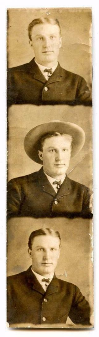 J549 Vtg Photo Booth Young Man In Hat,  Tie C Early 1900 