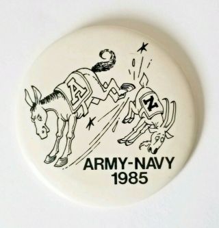 Vintage 1985 Army Navy Game 3.  5 " Round Button Pin Badge Army Mule & Navy Goat