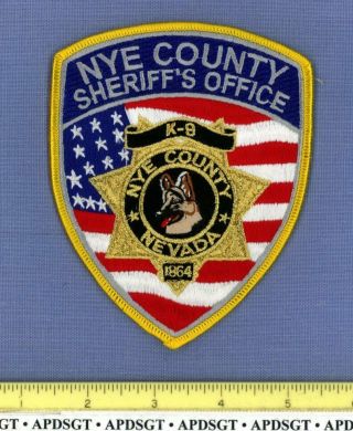 Nye County Sheriff Office K - 9  Nevada Police Patch Gold Mylar K9 Dog Canine