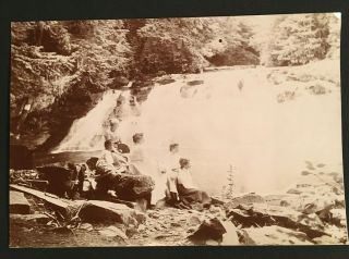 Vintage 1902 B&w Photo Of Women & Boy Looking At Paradise Waterfall 3644