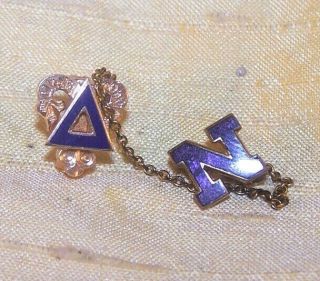 Vintage Delta Upsilon Fraternity 10k Gold Pin / Badge Blue Enamel,  Nu Chap Old