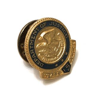 Vtg Department Of Justice Doj 15 Years 1/10 Gold Filled Service Award Lapel Pin