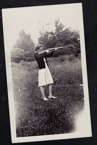 Antique Vintage Photograph Woman Shooting Rifle / Gun