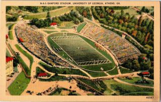 Aerial View Sanford Stadium University Of Georgia Athens Ga Vintage Postcard R26