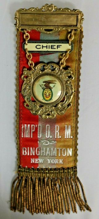 Order Of Red Men Chief Binghamton York Badge Ribbon