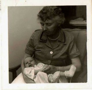 Old Vintage Antique Photograph Grandma Holding Adorable Little Baby